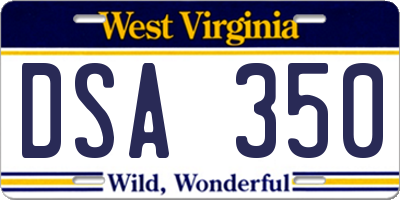 WV license plate DSA350
