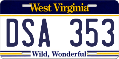 WV license plate DSA353