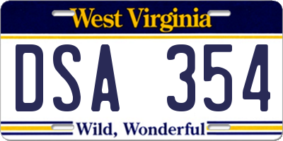 WV license plate DSA354