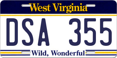 WV license plate DSA355