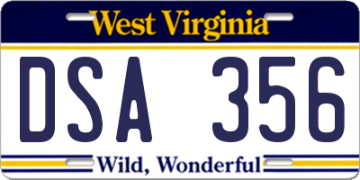 WV license plate DSA356