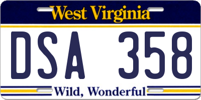 WV license plate DSA358