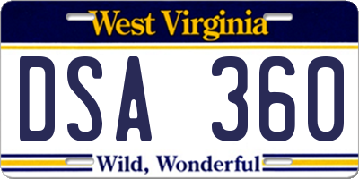 WV license plate DSA360