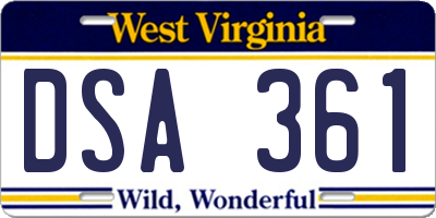 WV license plate DSA361