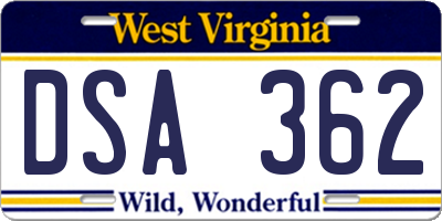 WV license plate DSA362