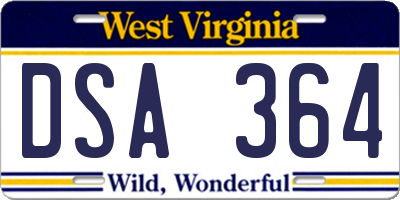 WV license plate DSA364