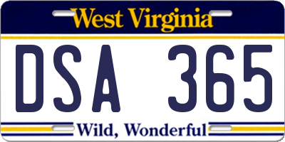 WV license plate DSA365