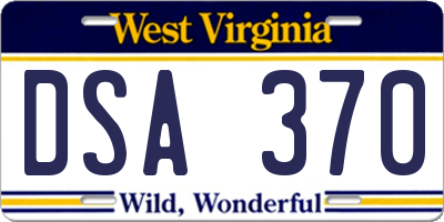 WV license plate DSA370