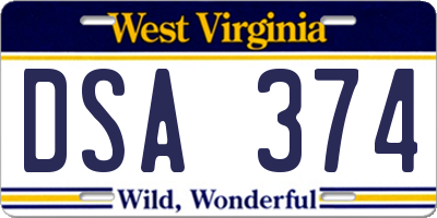 WV license plate DSA374