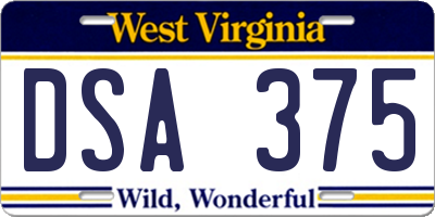 WV license plate DSA375