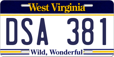 WV license plate DSA381