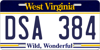 WV license plate DSA384