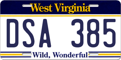 WV license plate DSA385