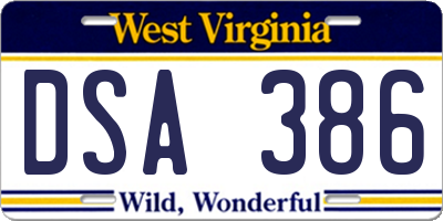 WV license plate DSA386