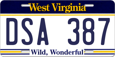 WV license plate DSA387
