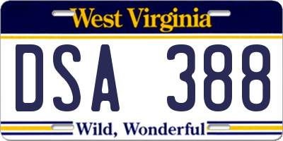WV license plate DSA388