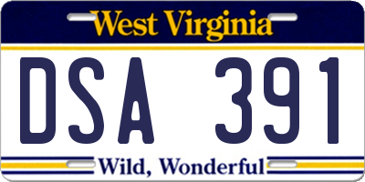 WV license plate DSA391