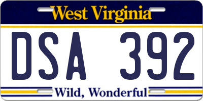 WV license plate DSA392