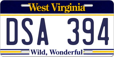 WV license plate DSA394