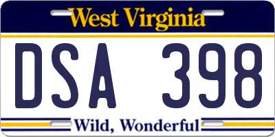 WV license plate DSA398