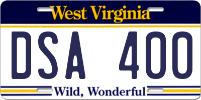 WV license plate DSA400