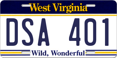 WV license plate DSA401