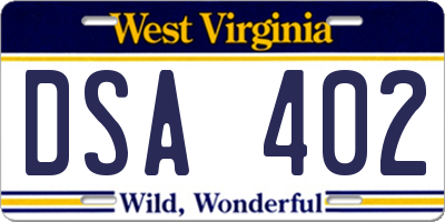 WV license plate DSA402