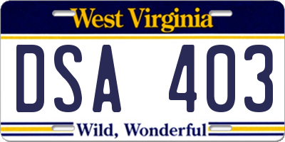 WV license plate DSA403