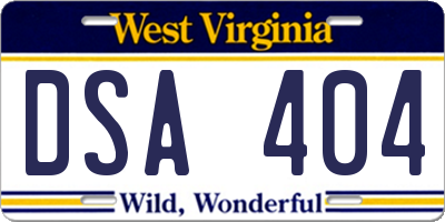 WV license plate DSA404