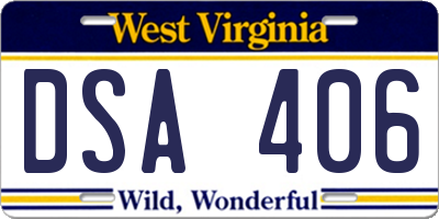 WV license plate DSA406