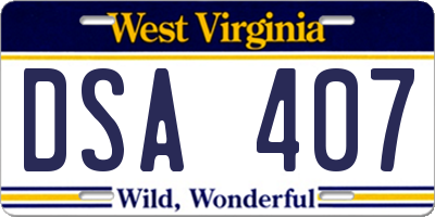 WV license plate DSA407