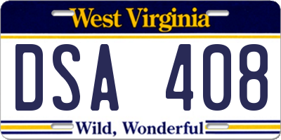 WV license plate DSA408