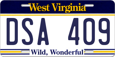 WV license plate DSA409