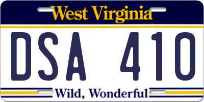 WV license plate DSA410