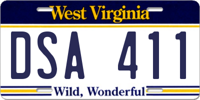 WV license plate DSA411