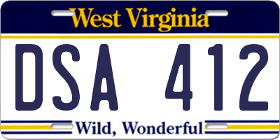 WV license plate DSA412