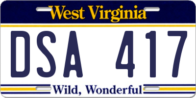 WV license plate DSA417