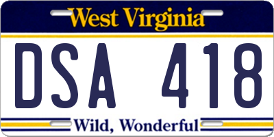 WV license plate DSA418
