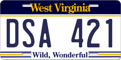 WV license plate DSA421