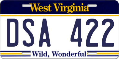 WV license plate DSA422