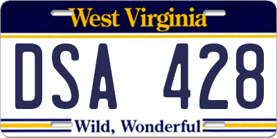 WV license plate DSA428