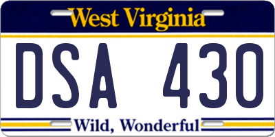 WV license plate DSA430