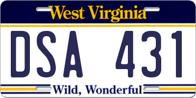 WV license plate DSA431