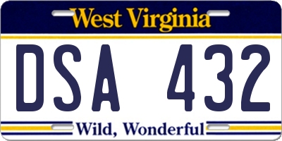 WV license plate DSA432