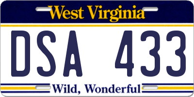 WV license plate DSA433