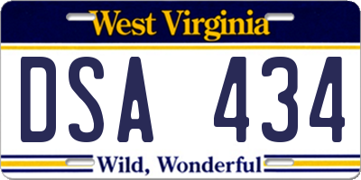 WV license plate DSA434