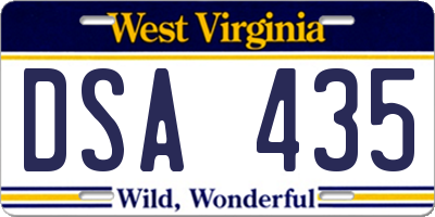 WV license plate DSA435