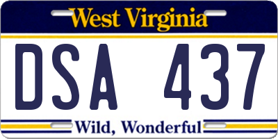 WV license plate DSA437
