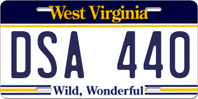 WV license plate DSA440