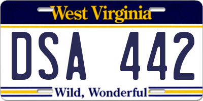 WV license plate DSA442
